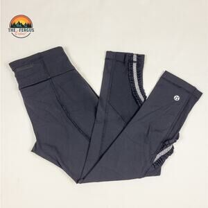 Lululemon Ruffle Reflective Stripe Black leggings Yoga Dance Gym Lounge Size 2